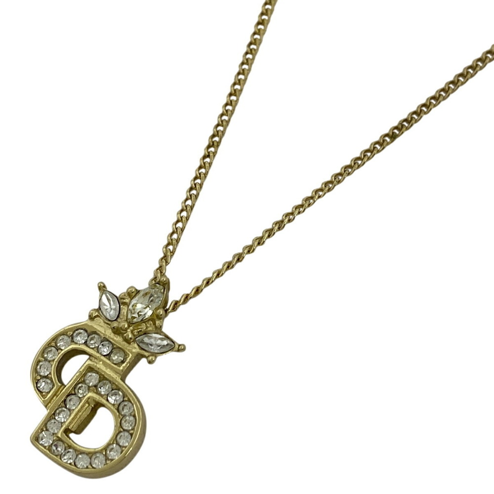 Christian Dior Logo Rhinestone Necklace CD GP Gold - Picture 1 of 4